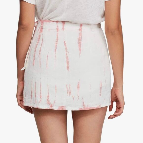 NEW Free People Ann Reed Tie-Dye Wrap Mini Skirt Pink/White Linen size 8 - Picture 6 of 14